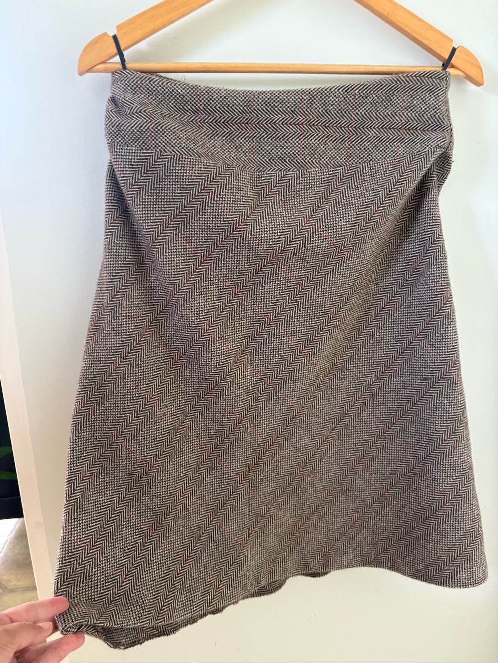United Colors of Benetton Herringbone A-Line Skirt in Brown and Black